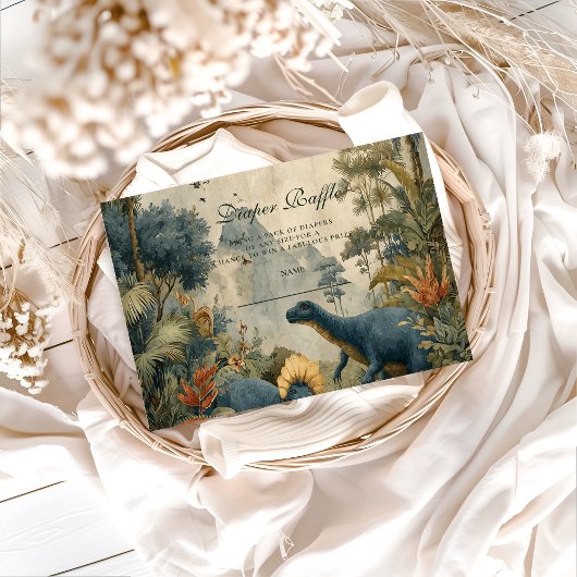 Boho Dino Baby Shower Diapper Raffle Begleitkarte