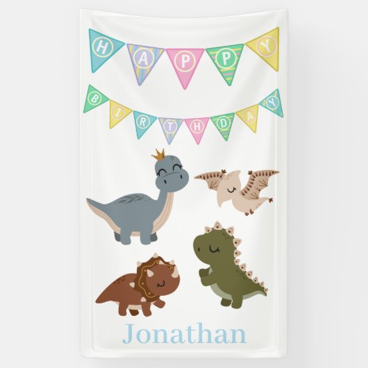 Boho Dino Birthday Blue Banner (Vertikal)