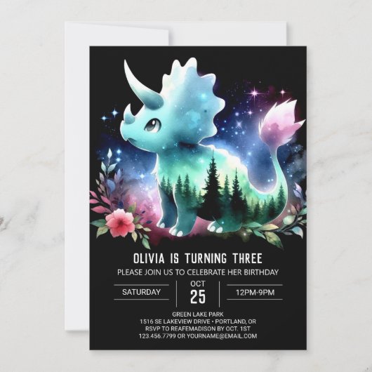 Boho Dino Triceratops Geburtstag Einladung (Vorderseite)