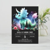 Boho Dino Triceratops Geburtstag Einladung (Stehend Vorderseite)