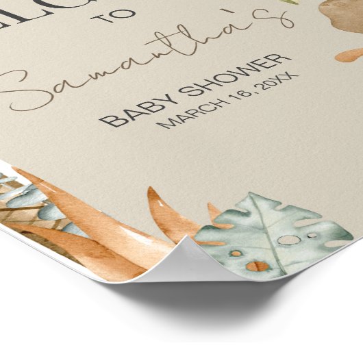 Boho Dinosaur Babydusche Willkommen Poster (Ecke)