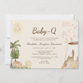 Boho Dinosaur Beige Baby-Q GRILLEN Baby Shower Einladung (Vorderseite)