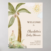 Boho Dinosaur Beige Babydusche Begrüßungspposter Poster (Vorne)