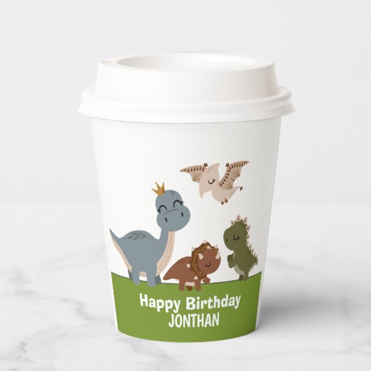 Boho Dinosaur Birthday grünes Thema Pappbecher (Rückseite)