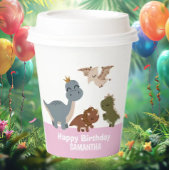 Boho Dinosaur Birthday Pink Pappbecher