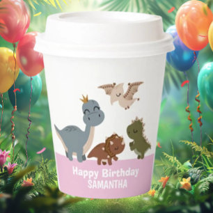 Boho Dinosaur Birthday Pink Pappbecher