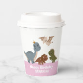 Boho Dinosaur Birthday Pink Pappbecher (Vorderseite)