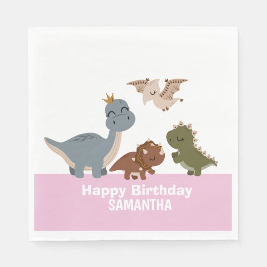 Boho Dinosaur Birthday Pink Serviette (Vorderseite)