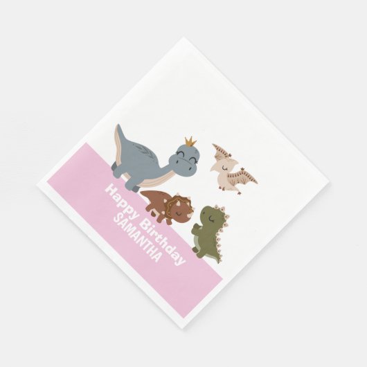 Boho Dinosaur Birthday Pink Serviette (Ecke)