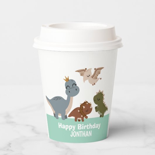 Boho Dinosaur Green Pappbecher (Rückseite)