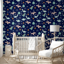 Boho Dinosaurs Adventure Dark Blue Kinderzimmer Tapete