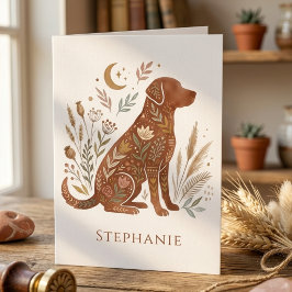 Boho Dog Lover Floral Art Notecard Dankeskarte