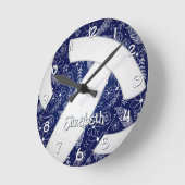 Boho doodle blühende Blauvolleyball Runde Wanduhr (Winkel)