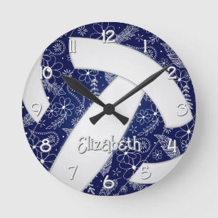 Boho doodle blühende Blauvolleyball Runde Wanduhr