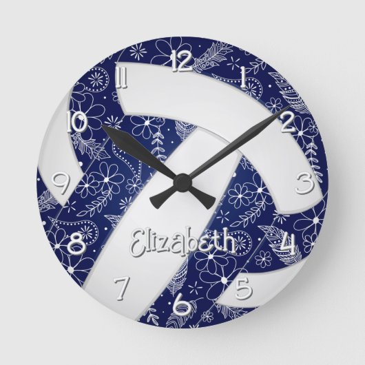 Boho doodle blühende Blauvolleyball Runde Wanduhr (Vorderseite)
