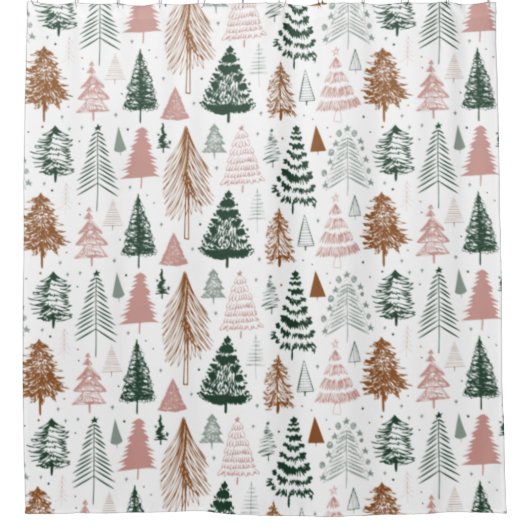 Boho Doodle Christmas Tree Pattern Duschvorhang (Vorderseite)