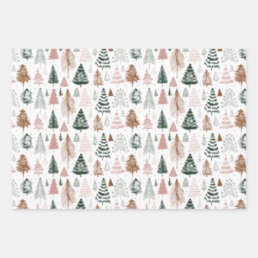 Boho Doodle Christmas Tree Pattern Geschenkpapier Set (Vorderseite 3)