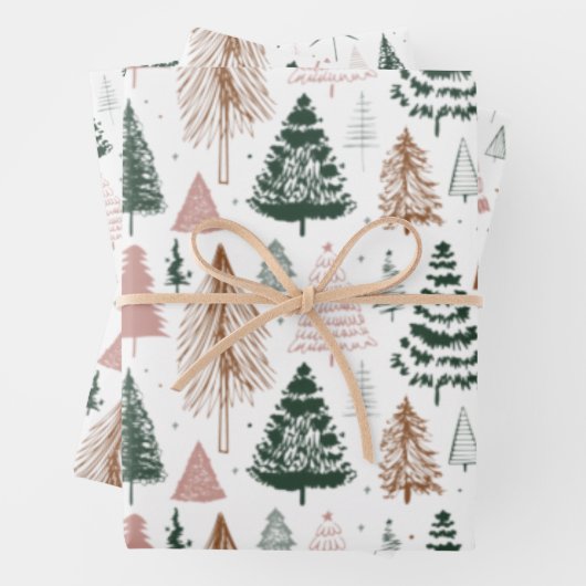 Boho Doodle Christmas Tree Pattern Geschenkpapier Set (Beispiel)