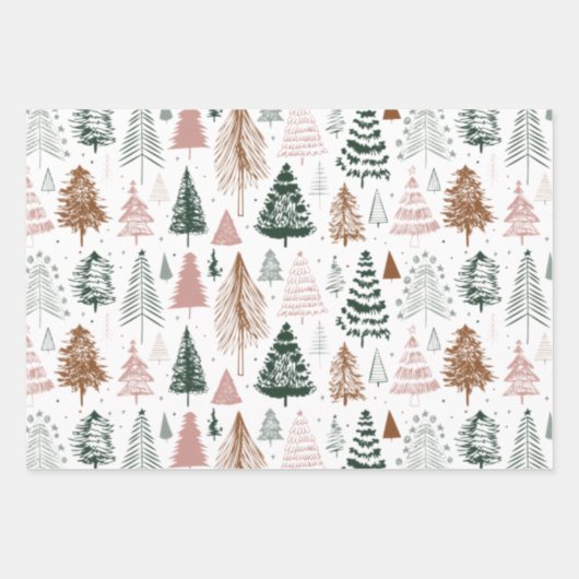 Boho Doodle Christmas Tree Pattern Geschenkpapier Set (Vorderseite)