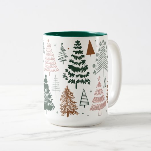 Boho Doodle Christmas Tree Pattern Zweifarbige Tasse (VorderseiteRechts)