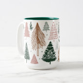 Boho Doodle Christmas Tree Pattern Zweifarbige Tasse (Vorderseite Links)