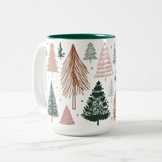 Boho Doodle Christmas Tree Pattern Zweifarbige Tasse (Vorderseite Links)