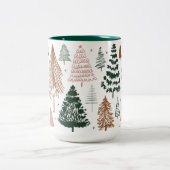 Boho Doodle Christmas Tree Pattern Zweifarbige Tasse (Mittel)
