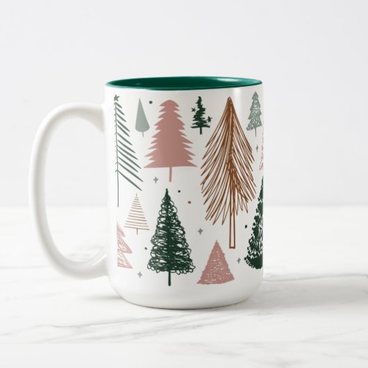 Boho Doodle Christmas Tree Pattern Zweifarbige Tasse (Links)