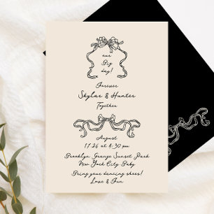Boho Doodle handgeschriebene Retro Black Cream Wed Einladung
