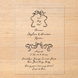 Boho Doodle handgeschriebene Retro Black Wedding Acryleinladungen