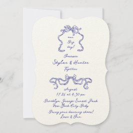 Boho Doodle handgeschriebenes Cobalt Blue & Ecru S Einladung