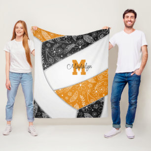 Boho doodle Muster schwarz orange Volleyball Fleecedecke