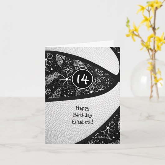 Boho doodle Schwarz-weißer Basketballkorb Geburtst Karte (Gelbe Blume)