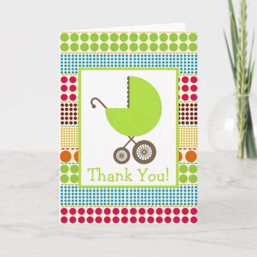 Boho Dots & Green Carriage Baby Dusche Vielen Dank Dankeskarte (Vorderseite)
