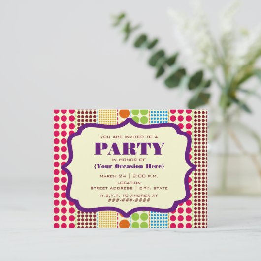 Boho Dots Party Einladung (Stehend Vorderseite)
