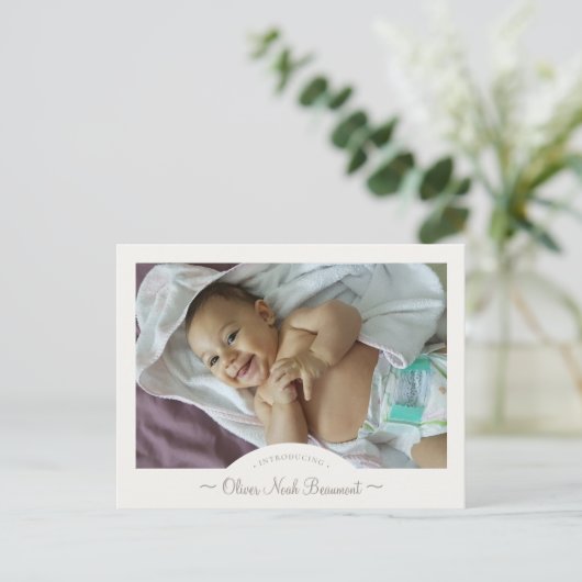 Boho Dragon Foto Geburtsankündigung Postkarte (Stehend Vorderseite)