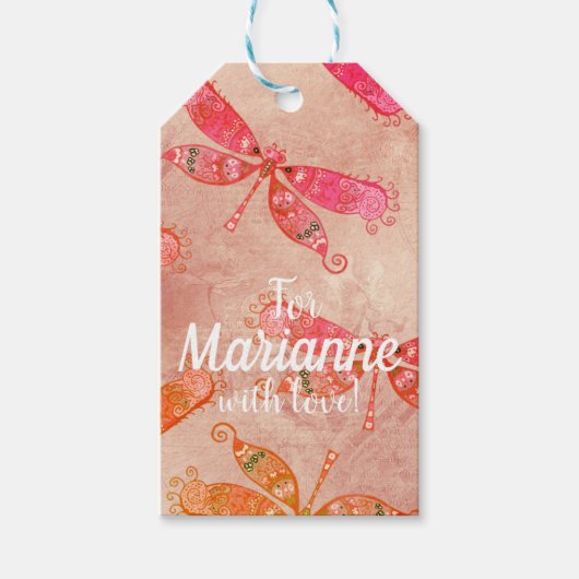 Boho Dragonfis in Rosa Geschenkanhänger (Vorderseite)