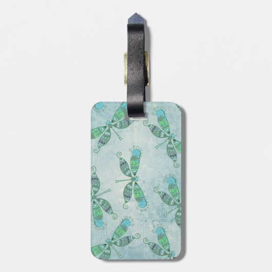 Boho Dragonfts in Blau Gepäckanhänger (Rückseite vertikal)