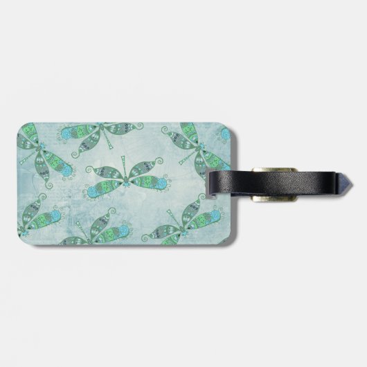 Boho Dragonfts in Blau Gepäckanhänger (Rückseite horizontal)