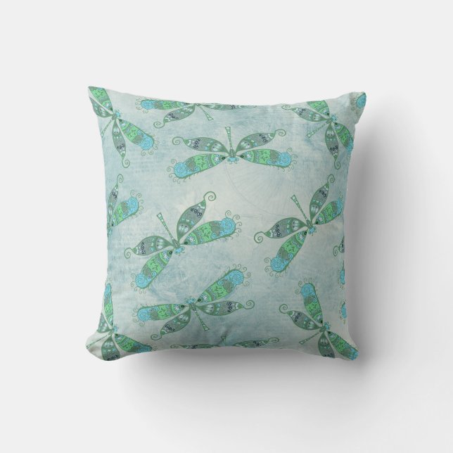 Boho Dragonfts in Blau Kissen (Vorderseite)