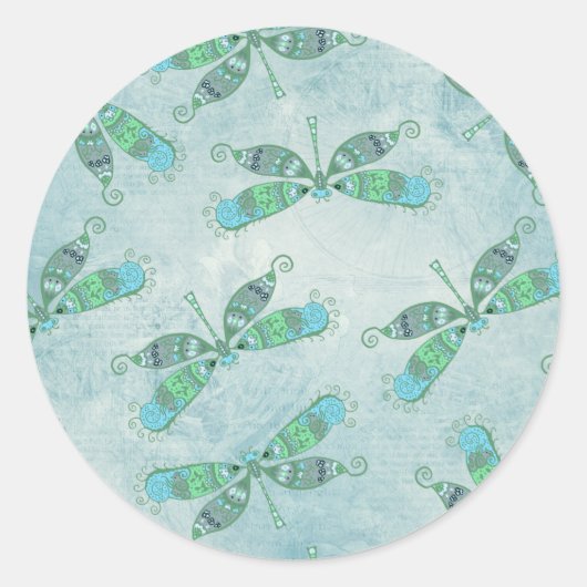 Boho Dragonfts in Blau Runder Aufkleber (Vorderseite)