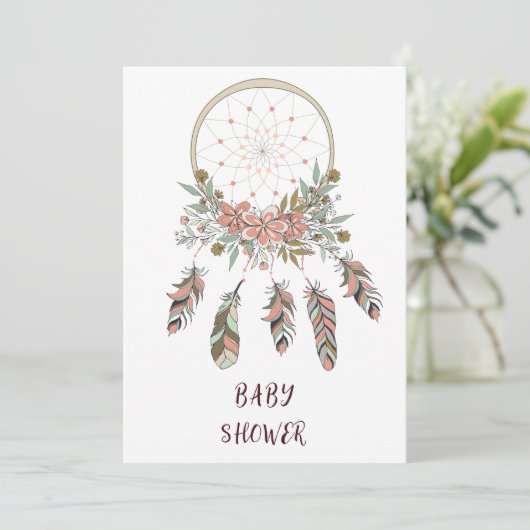 Boho Dream Catcher Beads Kinderdusche Einladung (Stehend Vorderseite)
