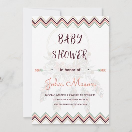 Boho Dream Catcher Beads Kinderdusche Einladung (Rückseite)