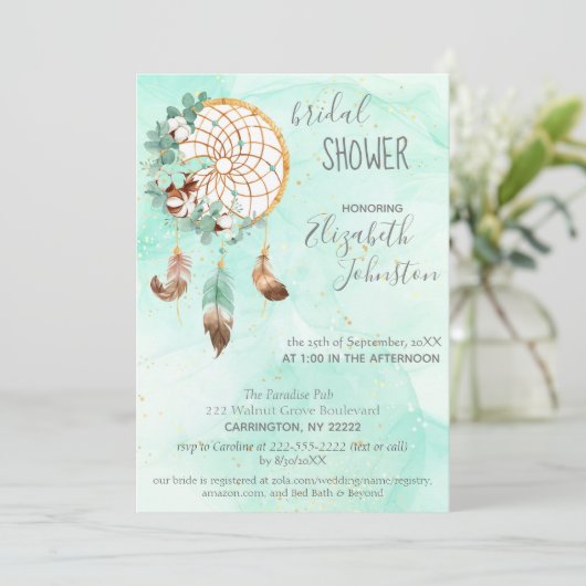Boho Dream Catcher Bridal Dusche Einladung (Stehend Vorderseite)
