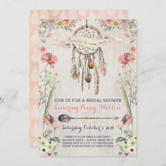 Boho Dream Catcher Bridal Dusche Einladungen (Vorne/Hinten)