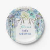 Boho Dream Catcher Feather Tribal Aqua Pappteller (Vorderseite)