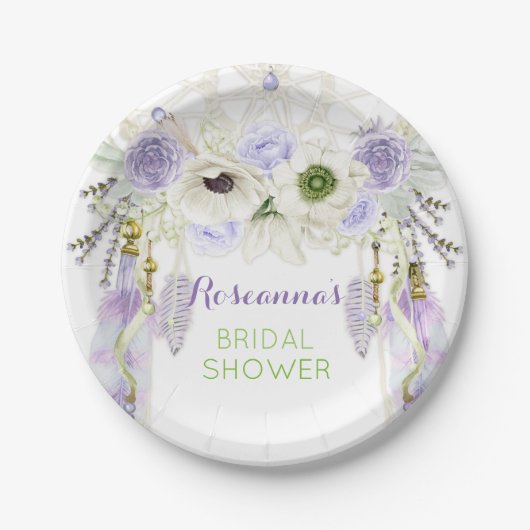 Boho Dream Catcher Feather Tribal Lavender Pappteller (Vorderseite)