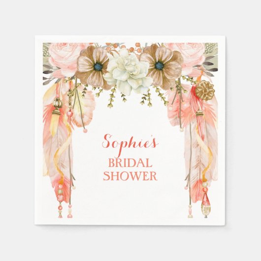 Boho Dream Catcher Feather Tribal Peach Coral Serviette (Vorderseite)