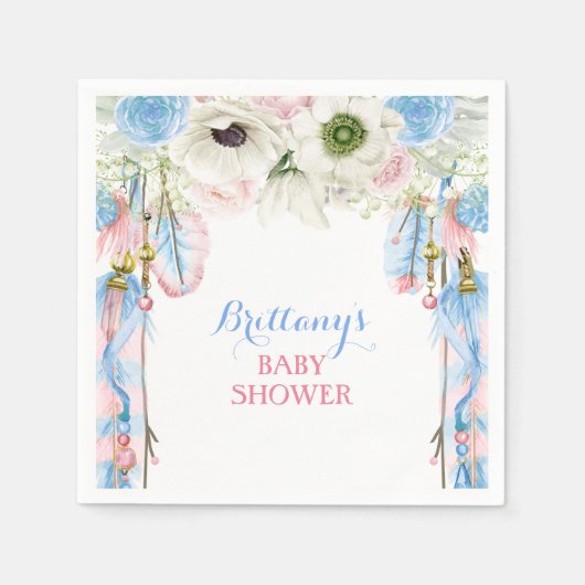 Boho Dream Catcher Feather Tribal Pink & Blue Serviette (Vorderseite)