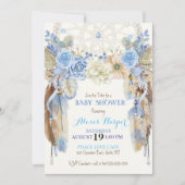 Boho Dream Catcher Feathers Blue Ivory Brown Einladung (Vorderseite)